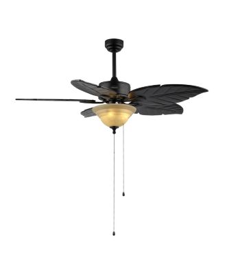 Poinciana 52" 3-Light Coastal Bohemian Iron/Wood Palm Leaf LED Ceiling Fan with Pull Chain, Black