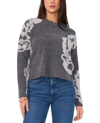 Sam & Jess Women's Jacquard Floral Crewneck Sweater - Macy's