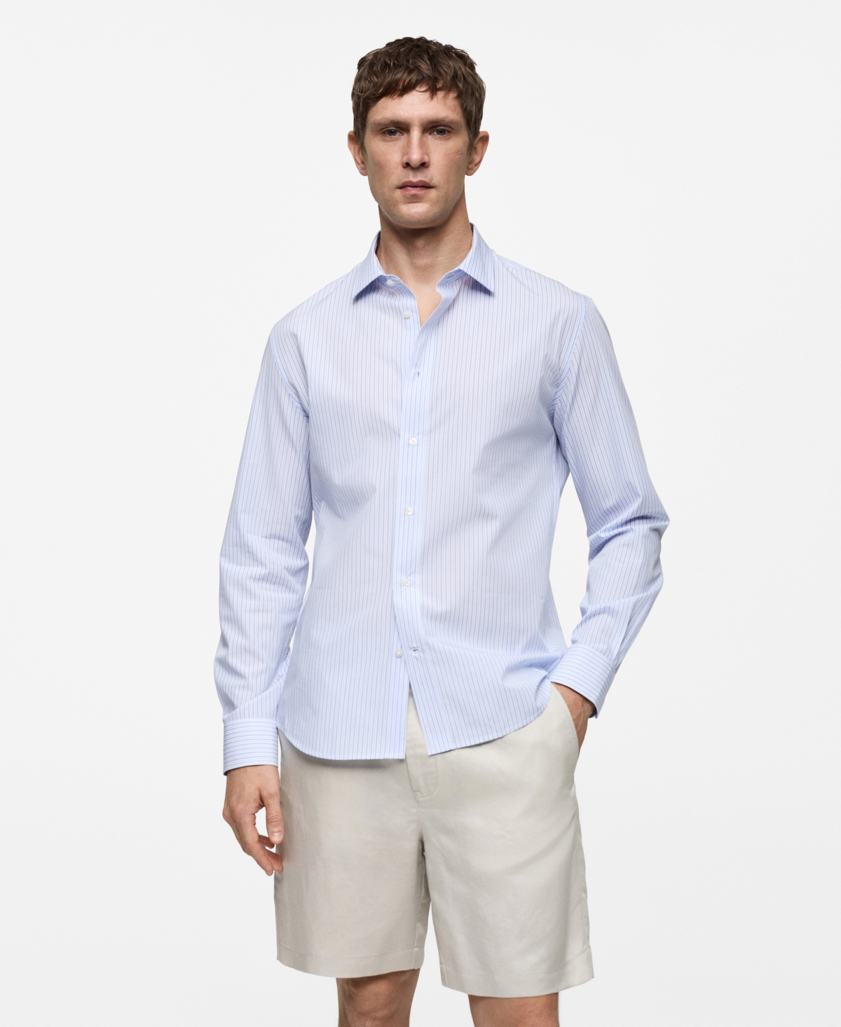 Mango Men's Striped Cotton Shirt