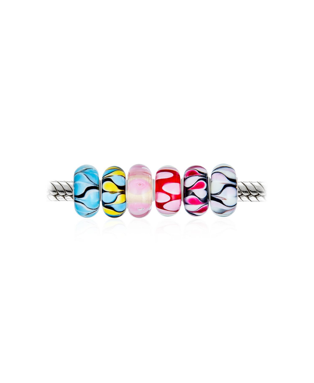 Bling Jewelry Mixed Set Of Bundle Sterling Silver Core Translucent Blue Black Pink Red Multi Color Murano Glass Pastel Dot Charm Bead Spacer Fits Euro