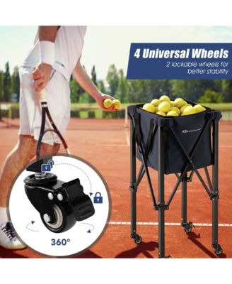 Foldable Tennis Ball Hopper Basket Portable Travel Teaching Cart with Wheels and Bag