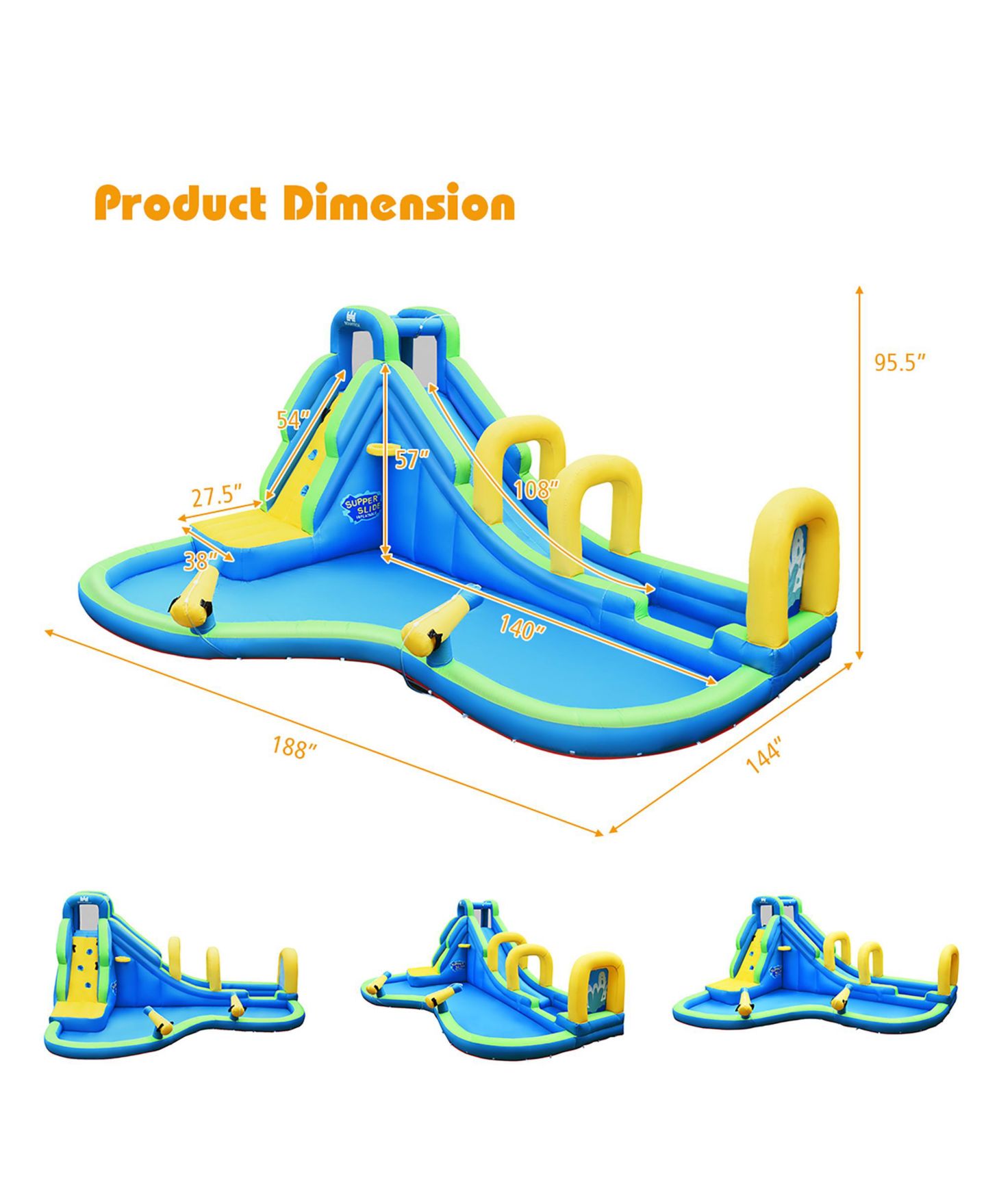Детская игрушка Costway Inflatable Water Slide Kids Bounce House Castle Splash Pool Without, цвет: Синий — фото 4