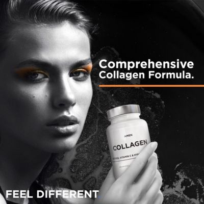 Amen Multi Collagen Peptides Capsules with Hyaluronic Acid and Vitamin C - 5 Types of Collagen Protein Type I, II, III, V, X - Grass Fed Hydrolyzed - 18 Amino Acids - Collagen Supplement - 90 Pills