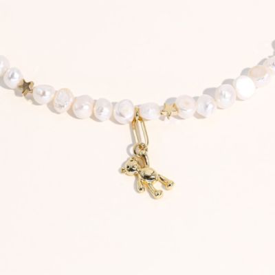Freshwater Pearl Necklace with Gold Star Beads & Teddy Bear Pendant