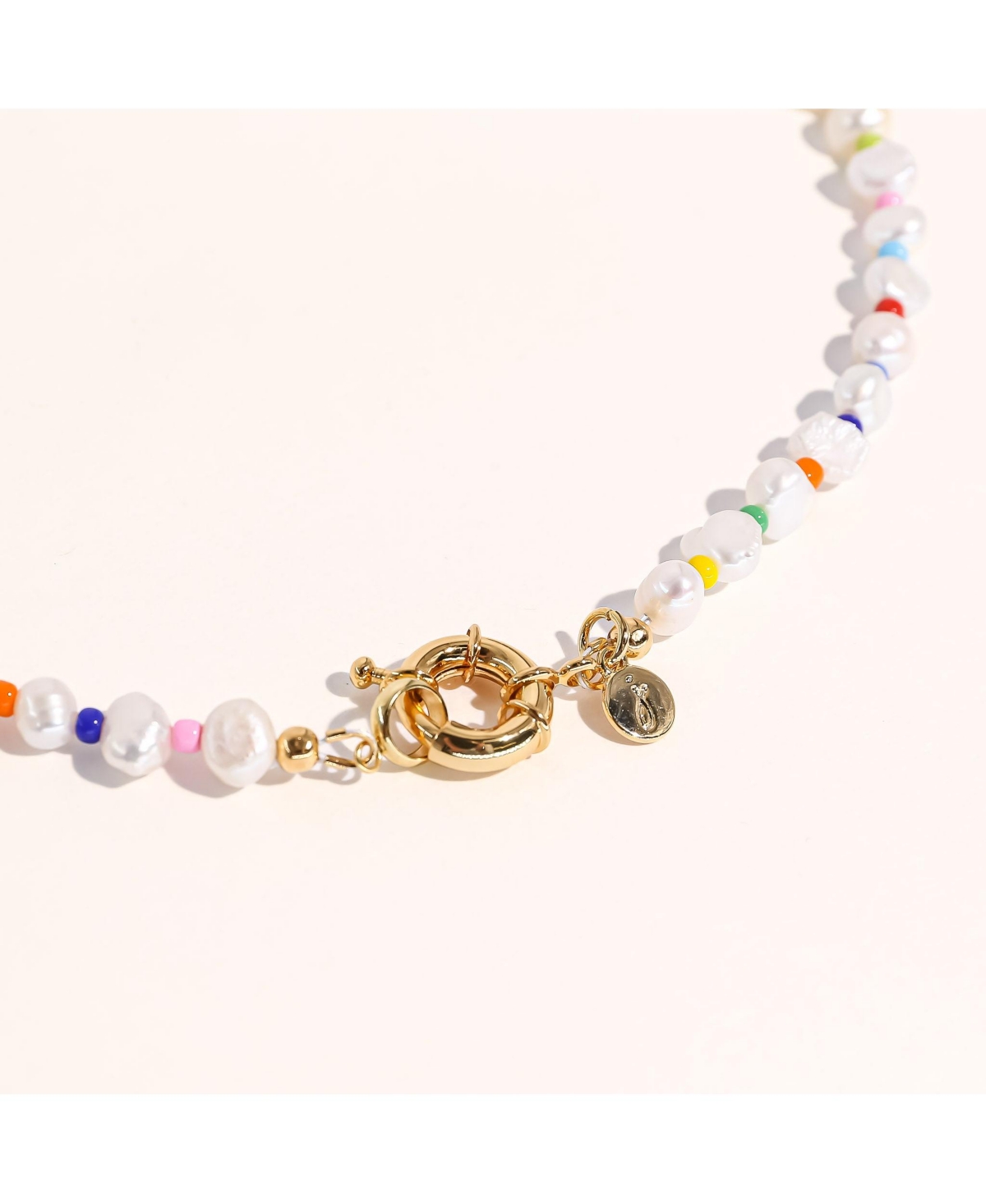 18K Gold Plated & Freshwater Pearls Amber Rainbow Pearls Necklace - Pearl and rainbow beads