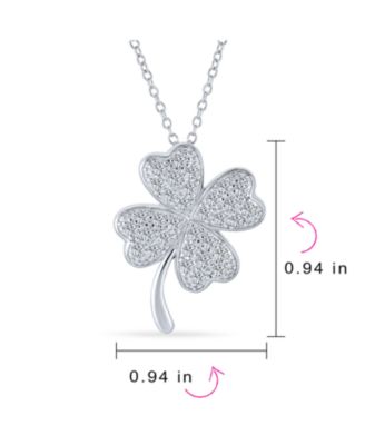 Irish Shamrock Lucky Charm Pave CZ Four Leaf Clover Pendant Necklace For Women Sterling Silver