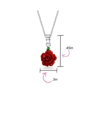 Romantic Floral 3D Pink Red Rose Pendant Necklace with Green CZ Sterling Silver