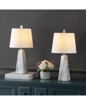 Owen 20.5" Contemporary Resin LED Table Lamp, White Marble Finish (Set of 2)