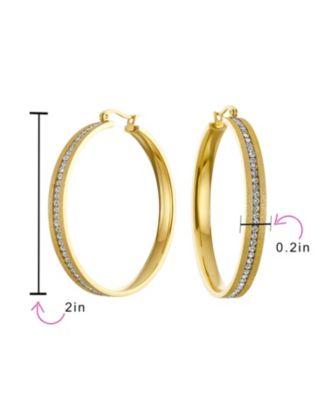Round Channel Set CZ Large Hoop Earrings Stardust Brush Matte Finish Channel Set CZ Gold Plated Stainless Steel 2 In Diameter
