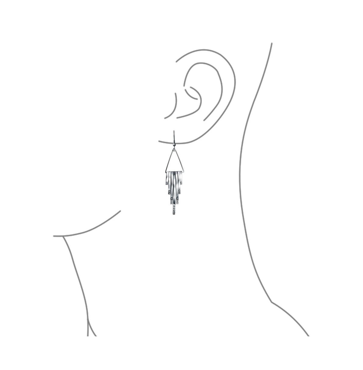 Bling Jewelry Geometric Art Deco Style Long Bars Dangle Statement Earrings For Women Crystal Accent Stainless Steel