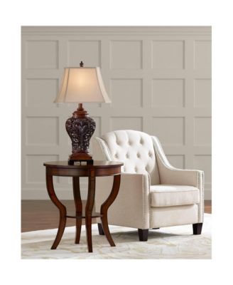 Leafwork Vase 32 1/2" Tall Large Traditional End Table Lamp Brown Wood Finish Tan Rectangular Shade Living Room
