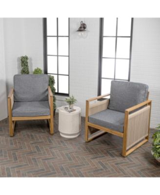Gable Mid-Century Modern Roped Acacia Wood Outdoor Patio Chair with Cushions