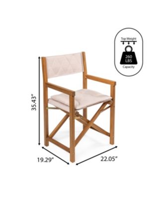 Waldo Classic Mid-Century Outdoor Acacia Wood Foldable Diamond-Quilted Back Director Chair with Cushion