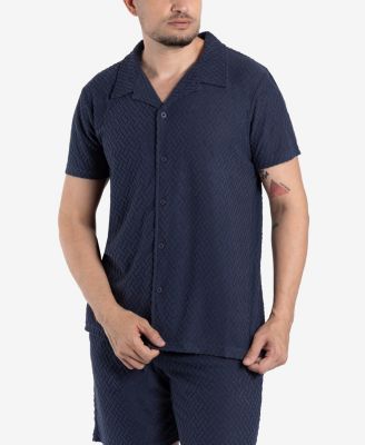 Men's Casual Textured Camp Collar Short Sleeve Button-Up Shirt