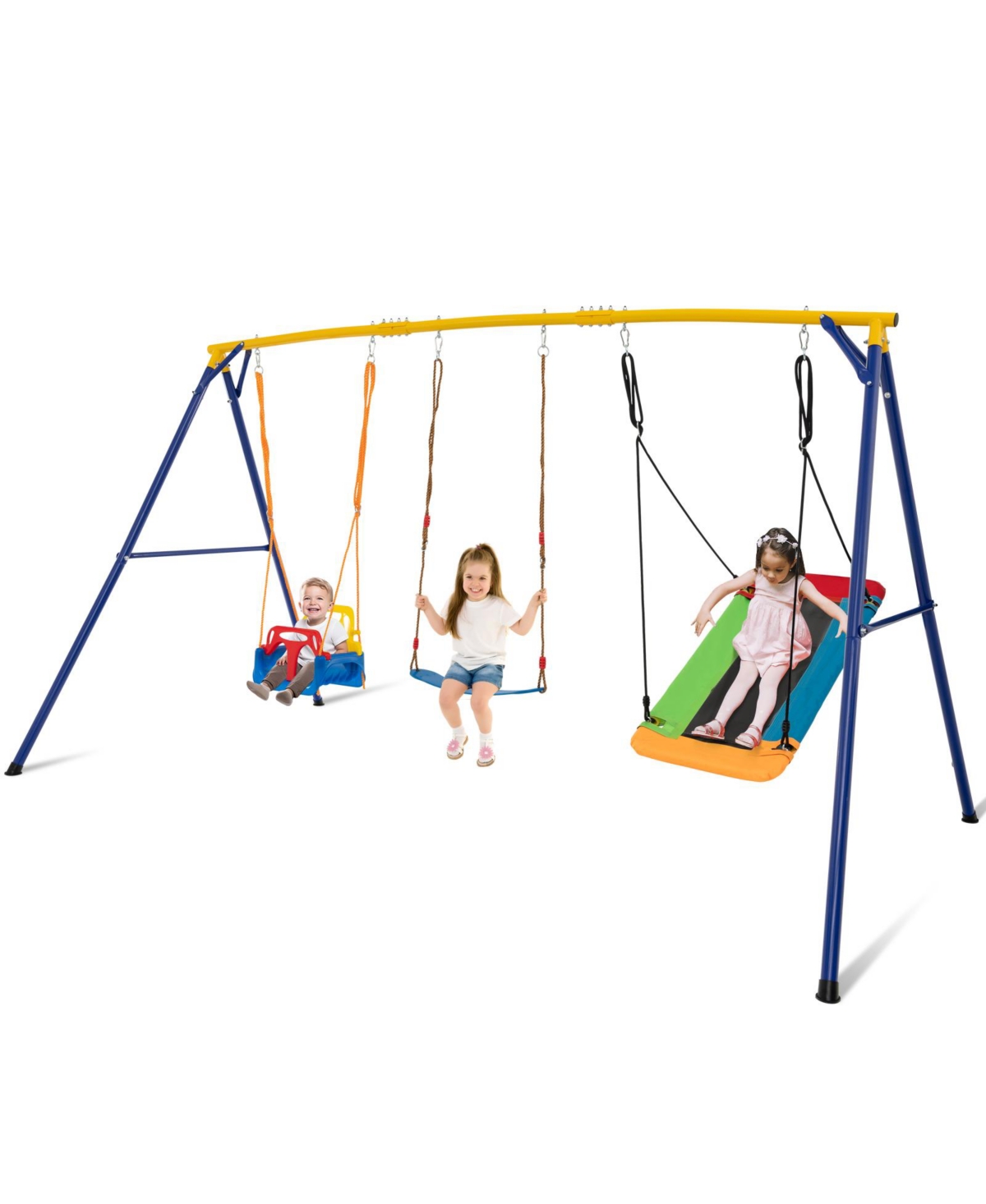 660 Lbs Heavy Duty Carbon Steel Swing Frame with 3 Swings-Yellow - Yellow
