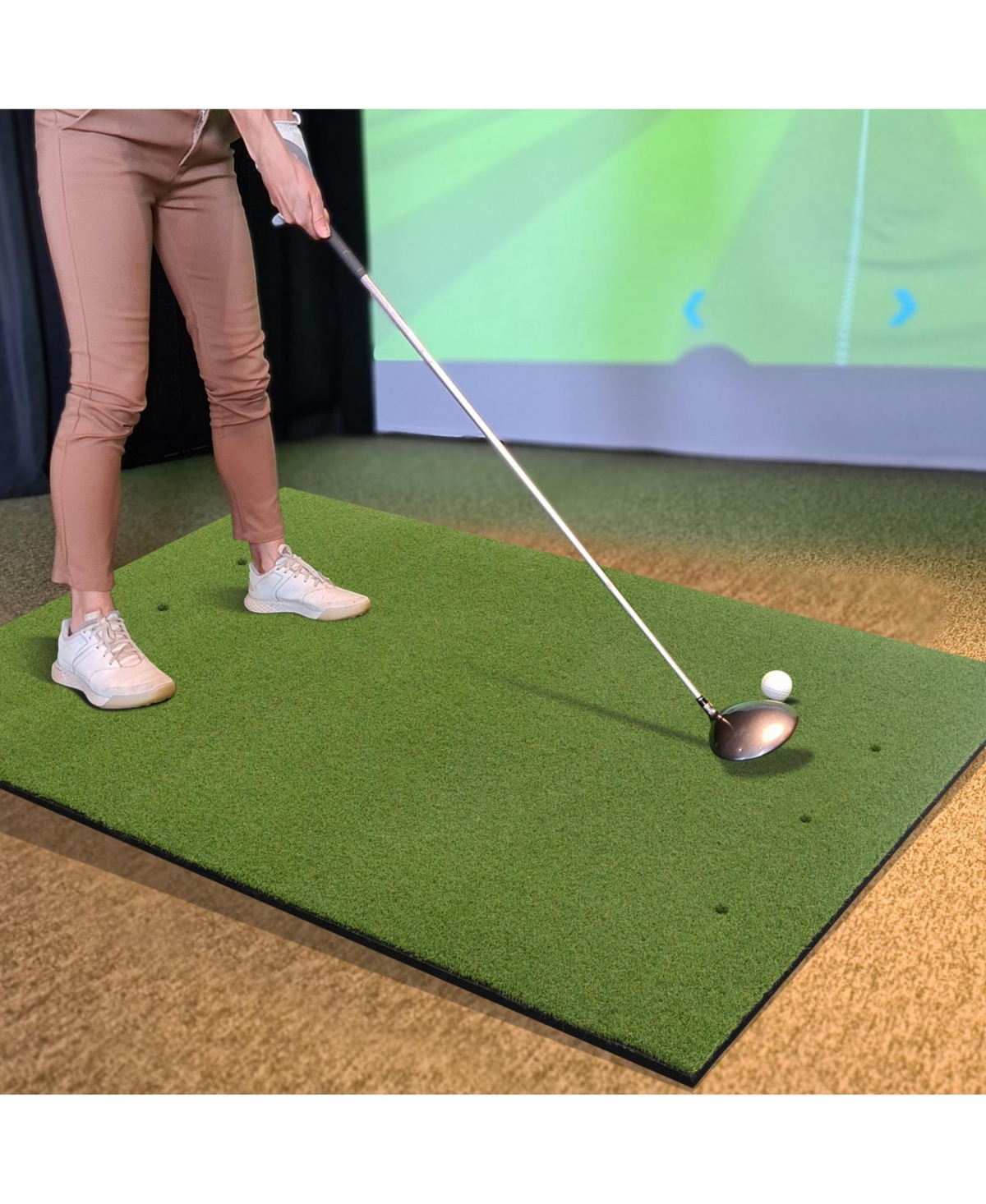 Artificial Turf Mat for Indoor and Outdoor Golf Practice Includes 2 Rubber Tees and 2 Alignment Sticks-20mm - Green