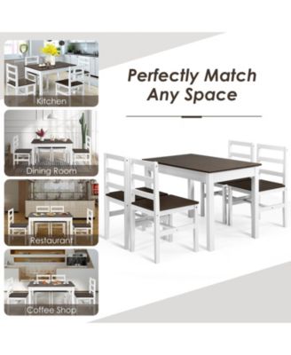 5 Pieces Solid Wood Compact Kitchen Dining Set-Walnut