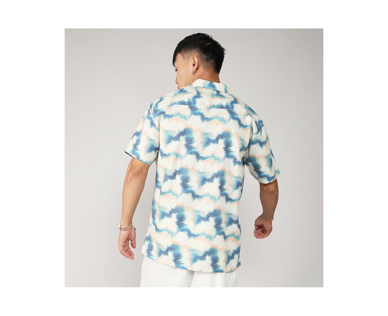 Men's Navy Blue & Off-White Ombre Lined Shirt