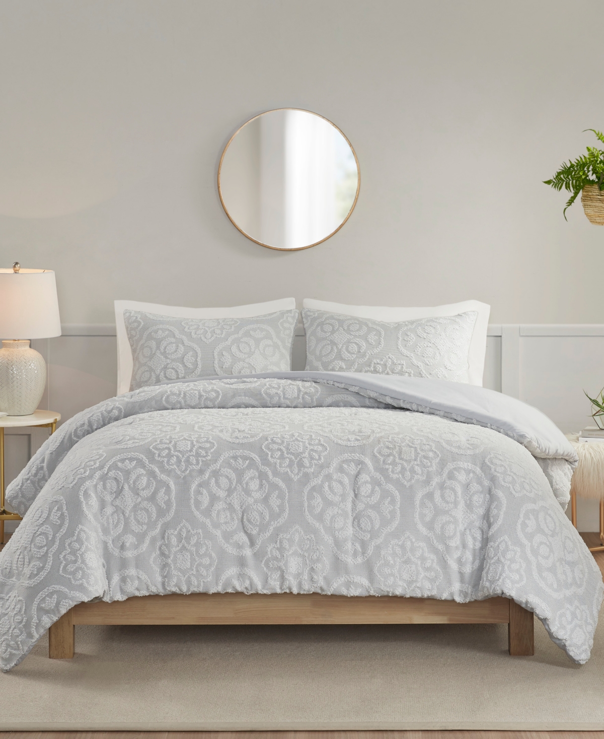 Madison Park Everly Woven Medallion 3-pc. Duvet Cover Set, Full/queen In Grey,white