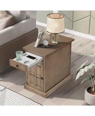  Classic Vintage End Table with USB Ports and Drawer