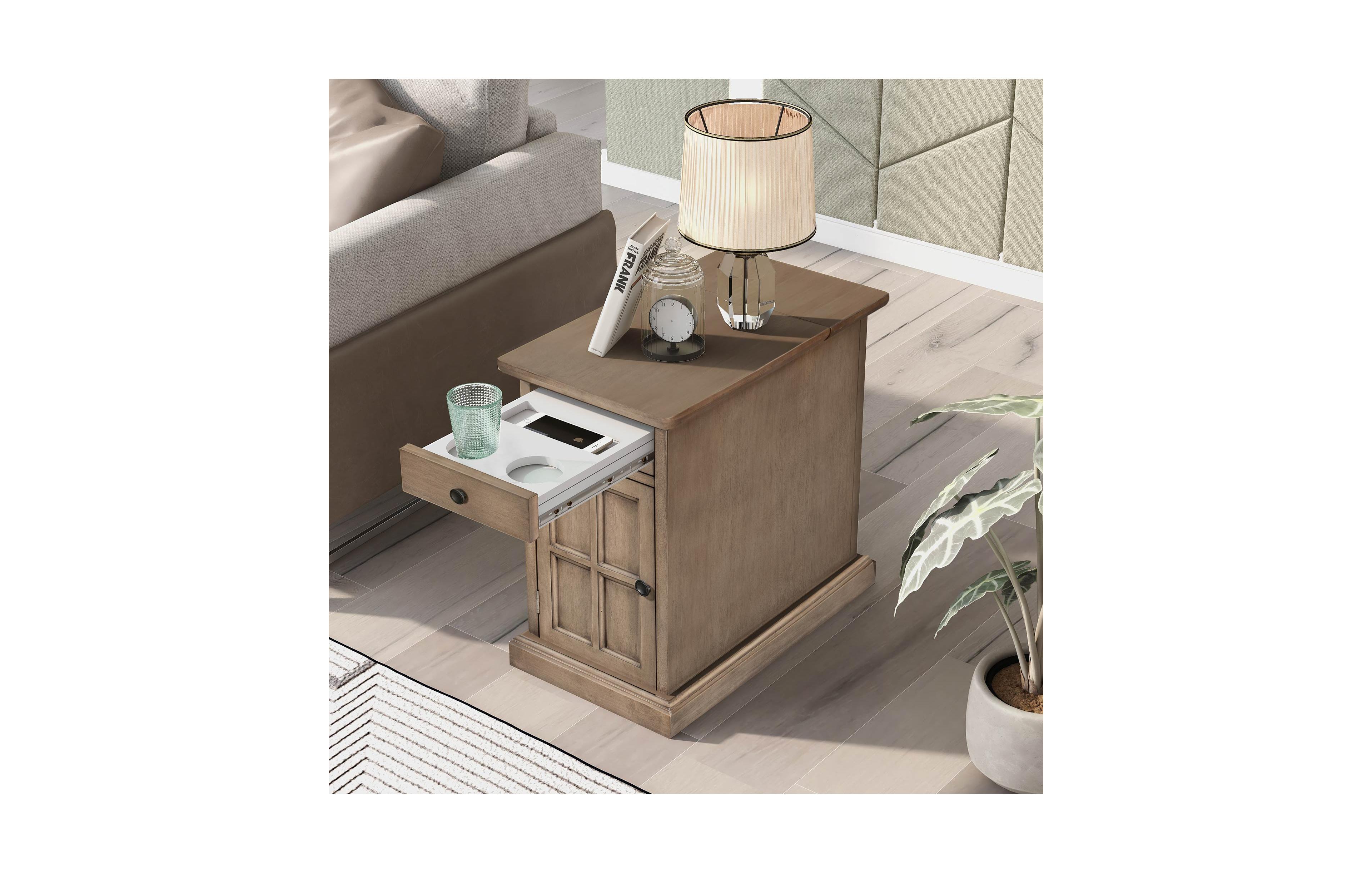 Simplie Fun Classic Vintage End Table with Usb Ports and Drawer