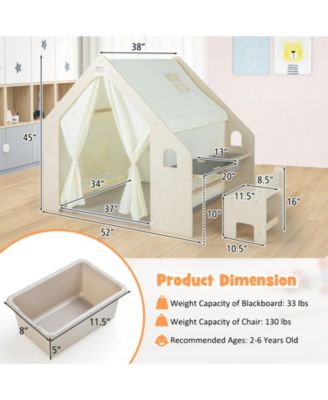 Montessori Style Indoor Playhouse with Storage Bin and Floor Mat for Toddlers Aged 2-6 Years Old-Beige
