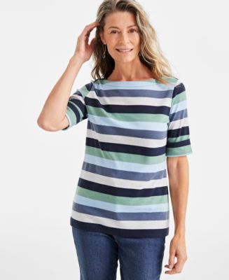 売れ筋商品|||スタイルアンドコー カットソー トップス レディース Women's Striped Elbow-Sleeve Top, Exclusively at Macy's Movement Red 29534692_fpx.tif?$filterlrg$&