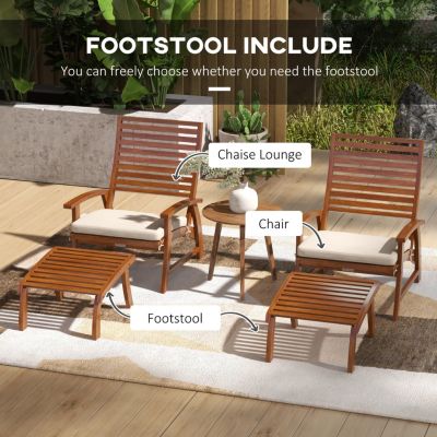 Acacia Wood Patio Chair Set with Footstools and Cushion