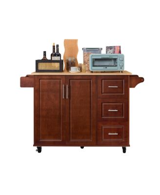 Drop Leaf Rolling Kitchen Island with Storage