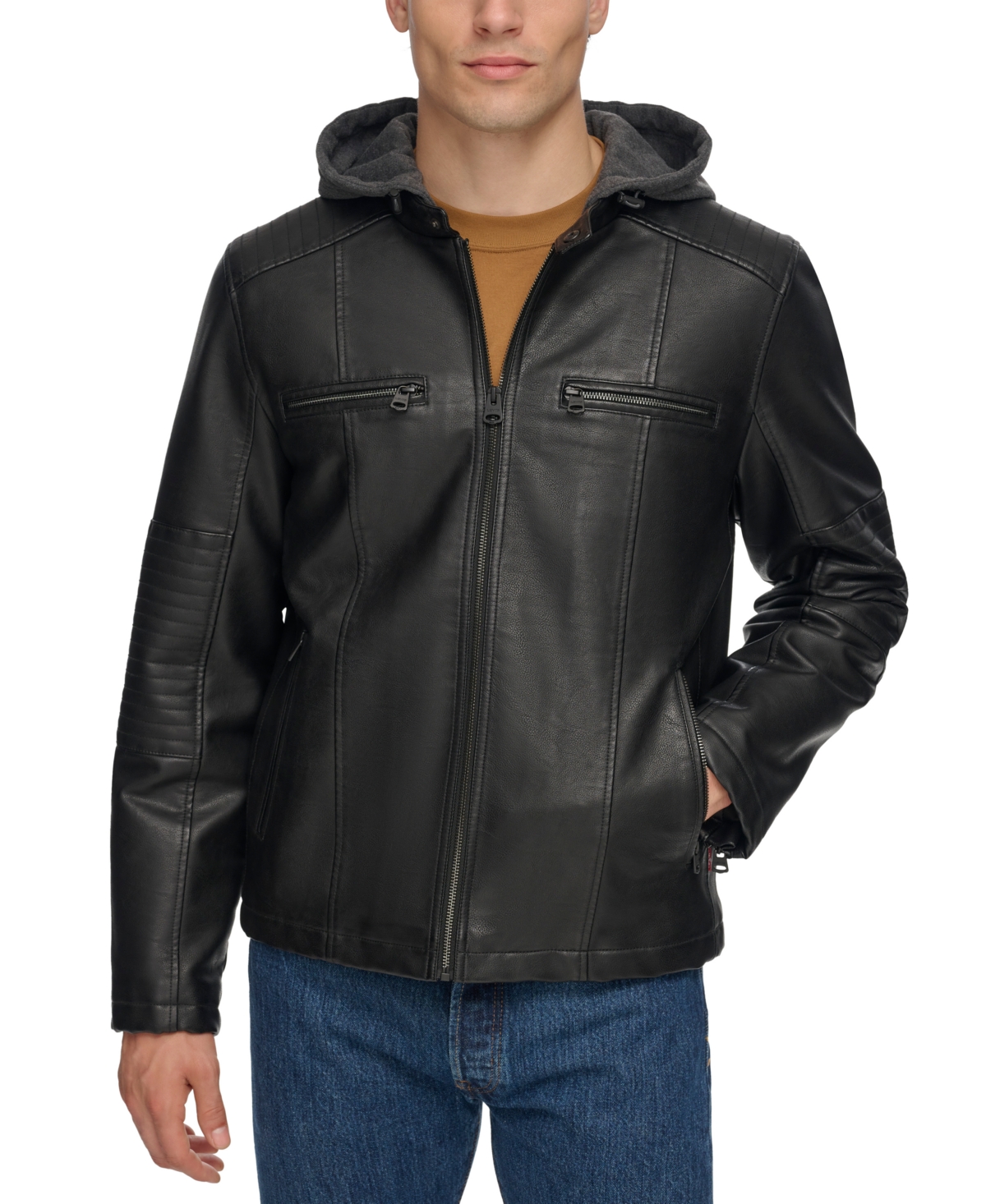 Levi's Men's Faux-leather Hooded Zip Jacket In Black