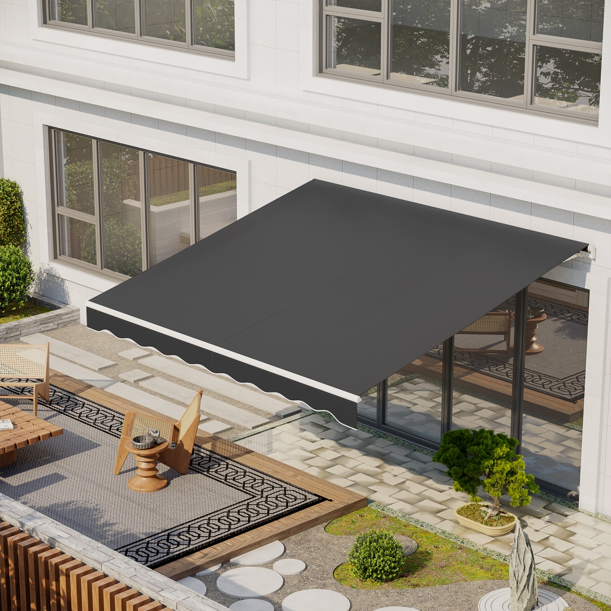 Outsunny 12' x 10' Electric Retractable Awning w/ Remote Controller,
