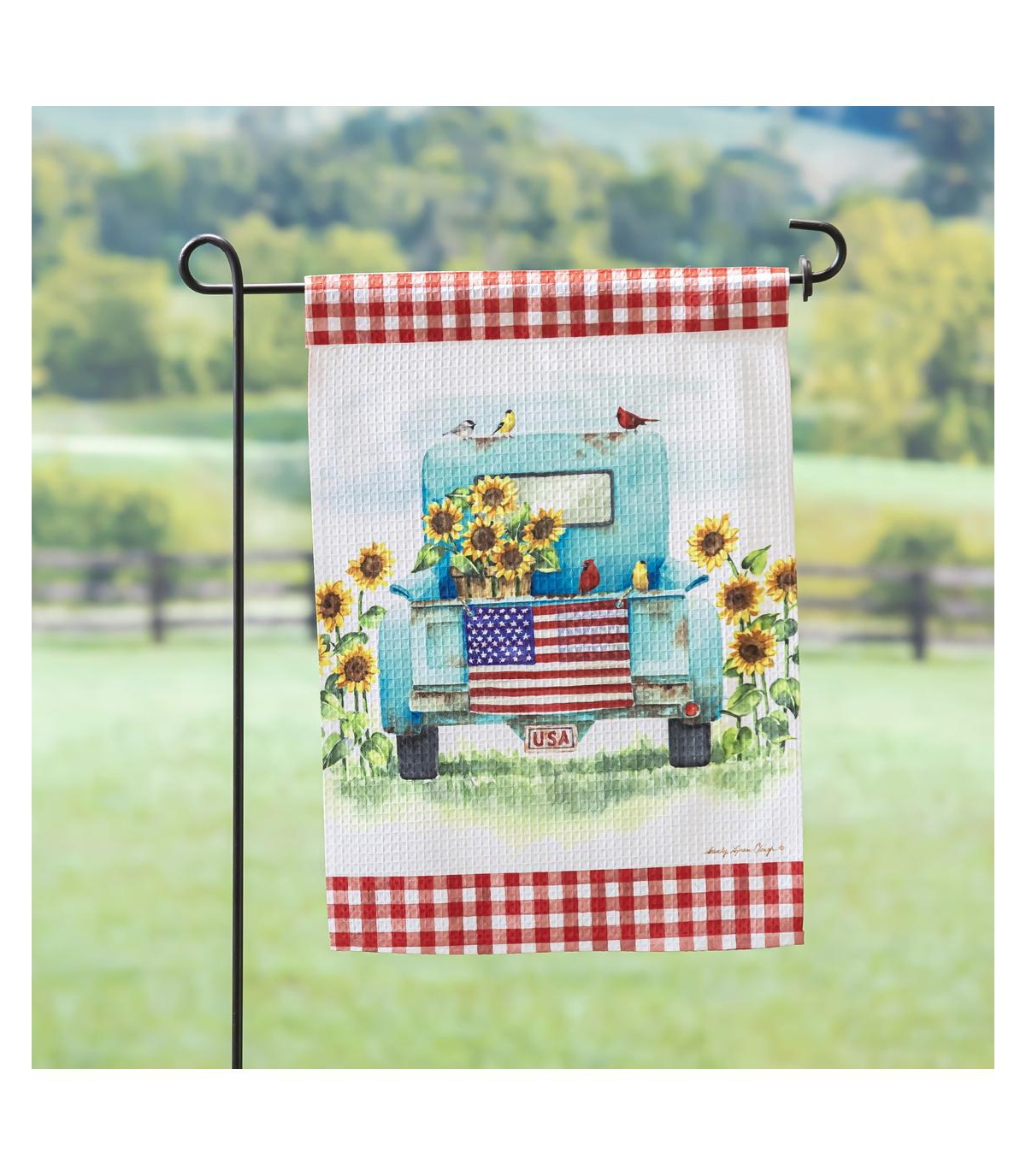 Evergreen Sunflower Truck Garden Waffle Flag