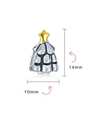 Elegant Shining Decorated Star Holiday Festive Christmas Tree Charm Bead Two Tone 14K Plated Sterling Silver For Women Fits European Bracelet