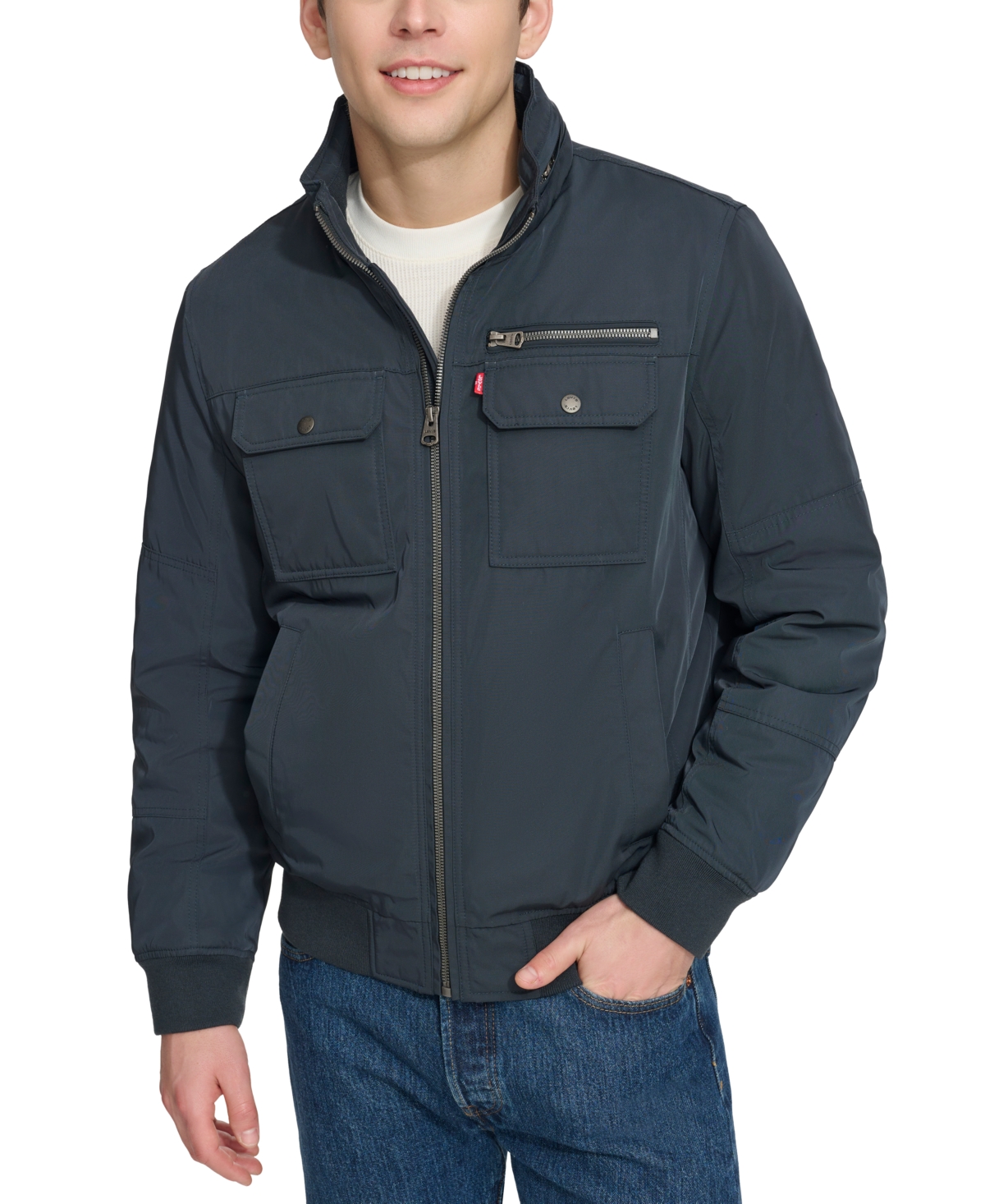 Men's Twill Stand-collar Jacket In Navy