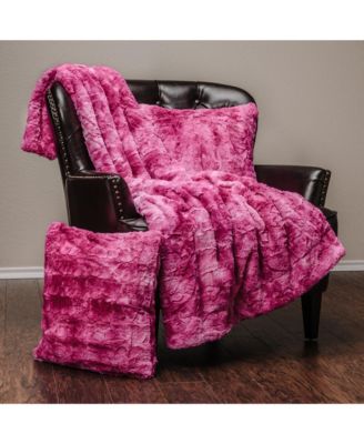 Premium Throw Blanket & Pillow Cover - Long Faux Fur Fuzzy Sherpa Throw (50" x 65”) & 2 Pillow Covers (18" x 18”) - 3-Piece Set, Pink
