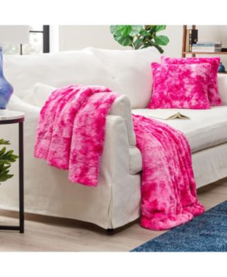 Premium Throw Blanket & Pillow Cover - Long Faux Fur Fuzzy Sherpa Throw (50" x 65”) & 2 Pillow Covers (18" x 18”) - 3-Piece Set, Pink