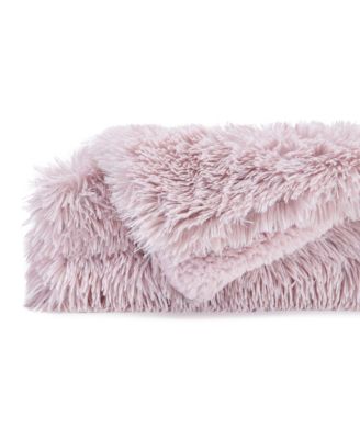 Premium Throw Blanket & Pillow Cover - Long Faux Fur Fuzzy Sherpa Throw (50" x 65”) & 2 Pillow Covers (18" x 18”) - 3-Piece Set, Pink