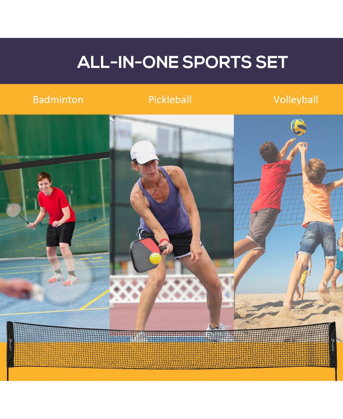 Streamdale Furniture All-in-One Portable Sports Net Set for Badminton, Pickleball & Volleyball