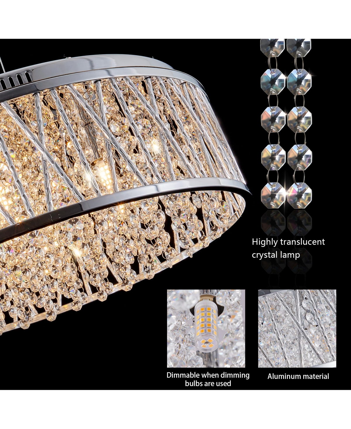 Streamdale Furniture Modern Crystal Chandelier Lighting for Home Decor - Silver+clear