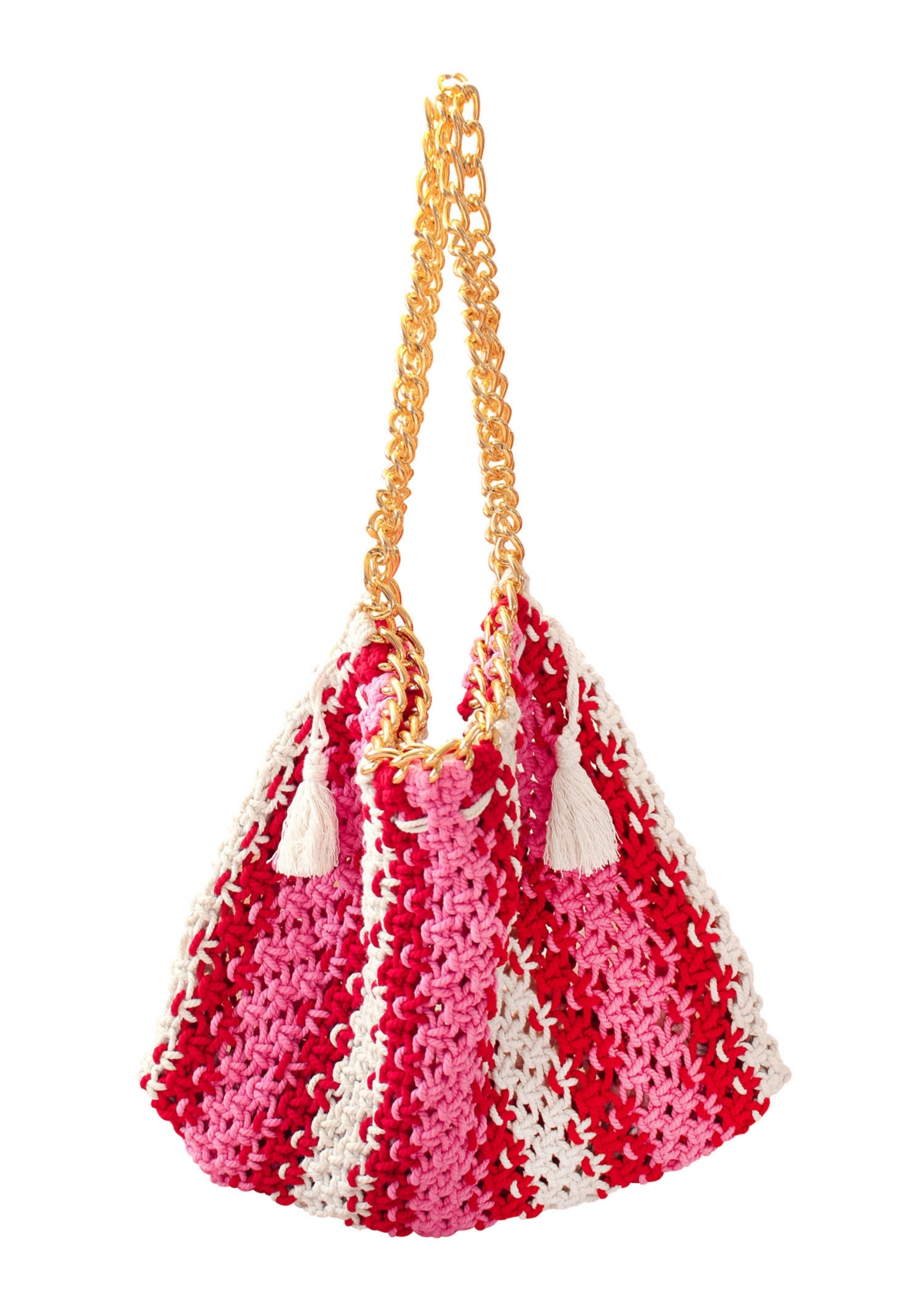Cannes Colette Macrame Beach Bag In Pink & Red - Pink