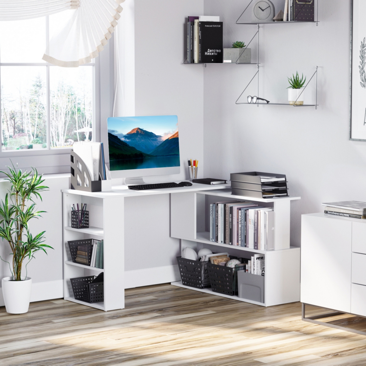 Streamdale Furniture Minimalist L-Shape Corner Desk with Storage Shelves