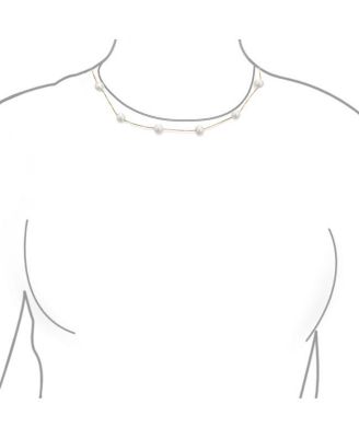 Tin Cup Freshwater Cultured Pearl Natural Stone Necklace Chain Station Yellow Gold Plated Sterling Silver 16-18 Inch