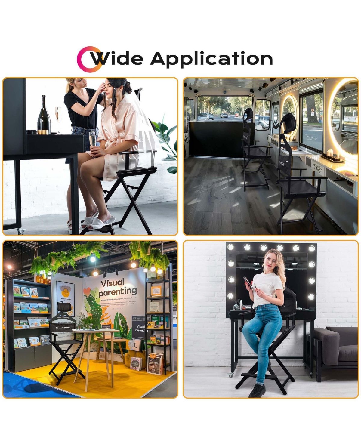 Byootique 28" Height Tall Director Chair Folding Artist Makeup Head Rest Salon