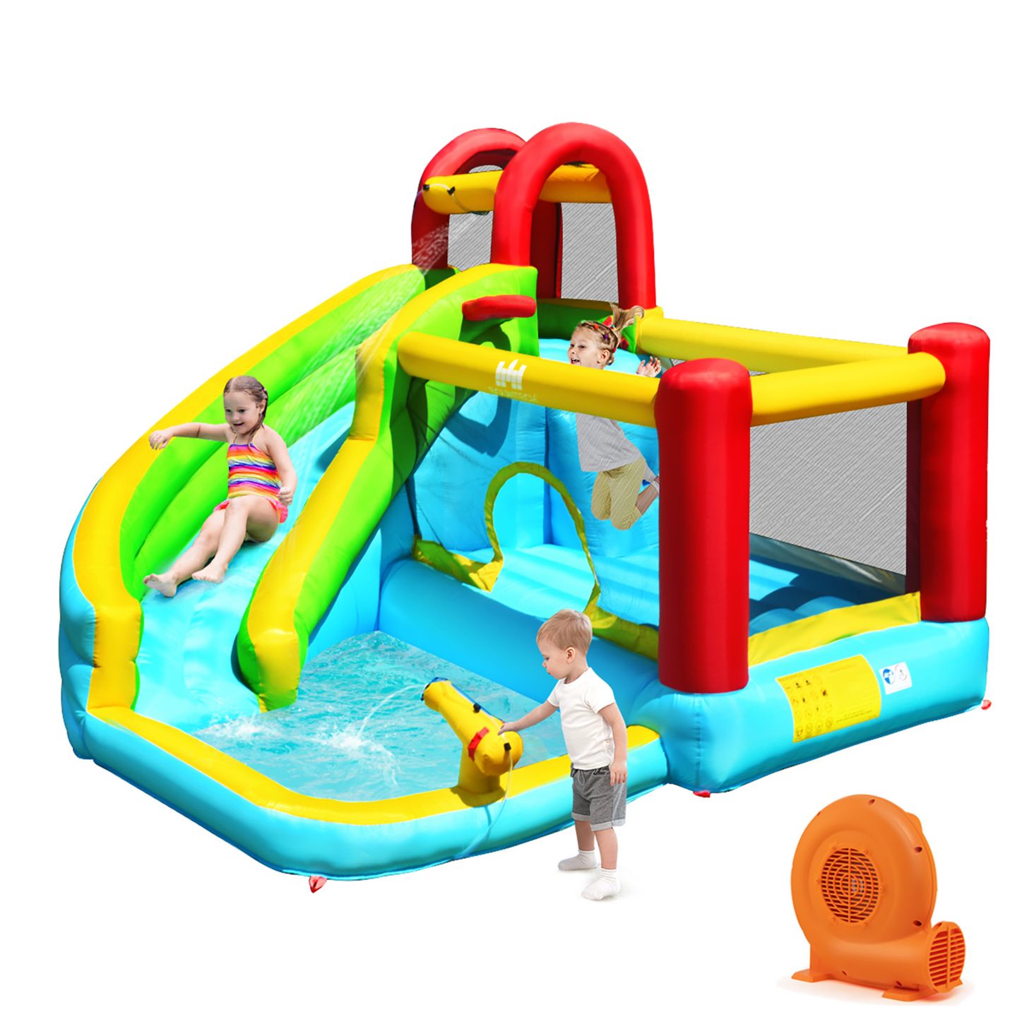 Детские игрушки Costway Inflatable Kids Water Slide Jumper Bounce House with Pool, 11' x 10' x 8', Accommodates 3 Children, от 3 лет, цвет: Синий — фото 2