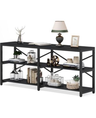 70.9 Inch Extra Long Console Table, Modern Sofa Table Behind Couch Table with Storage Shelves, 3-Tier Industrial Hallway Entryway Table for Living Room, 3 Shelf Bookshelf(Black)