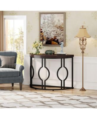 Industrial Half-Moon Console Table with Geometric Base and 43-Inch Semi-Circle Top, Accent Sofa Table for Entryway, Hallway or Living Room