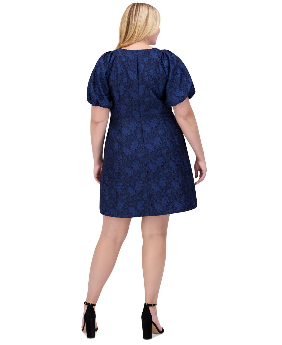Vince Camuto Plus Size Puff-Sleeve Jacquard Fit & Flare Dress