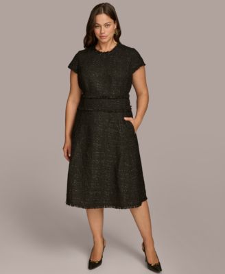 Donna Karan New York Plus Size Fringe-Trim Textured Midi Dress