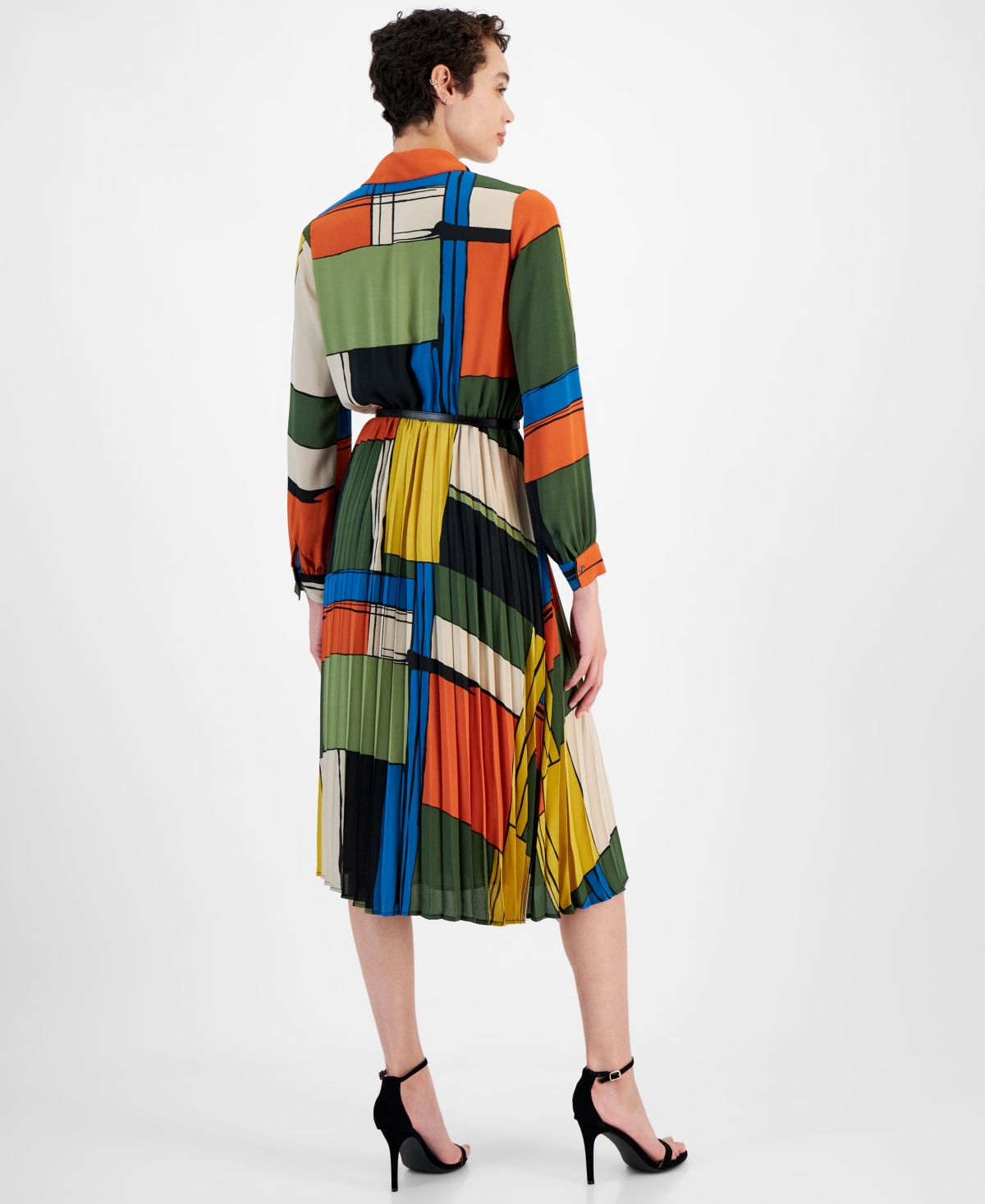 T Tahari Women's Printed Pleated Fit & Flare Midi Dress