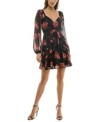 Trixxi - Juniors' Floral-Print Chiffon Mini Dress